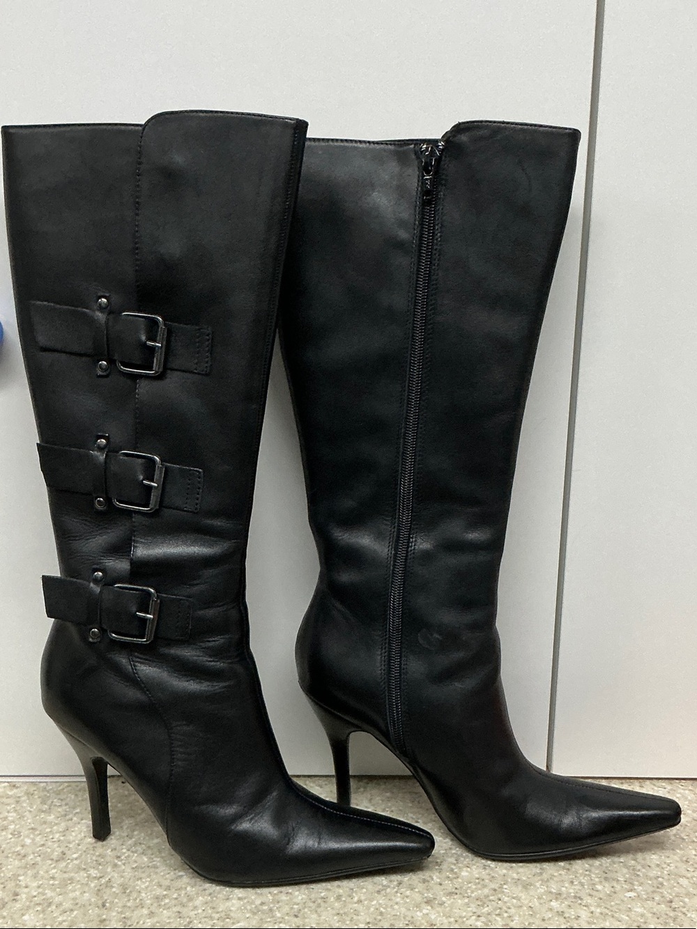 Black Calf High Pointed Toe Stiletto Boots